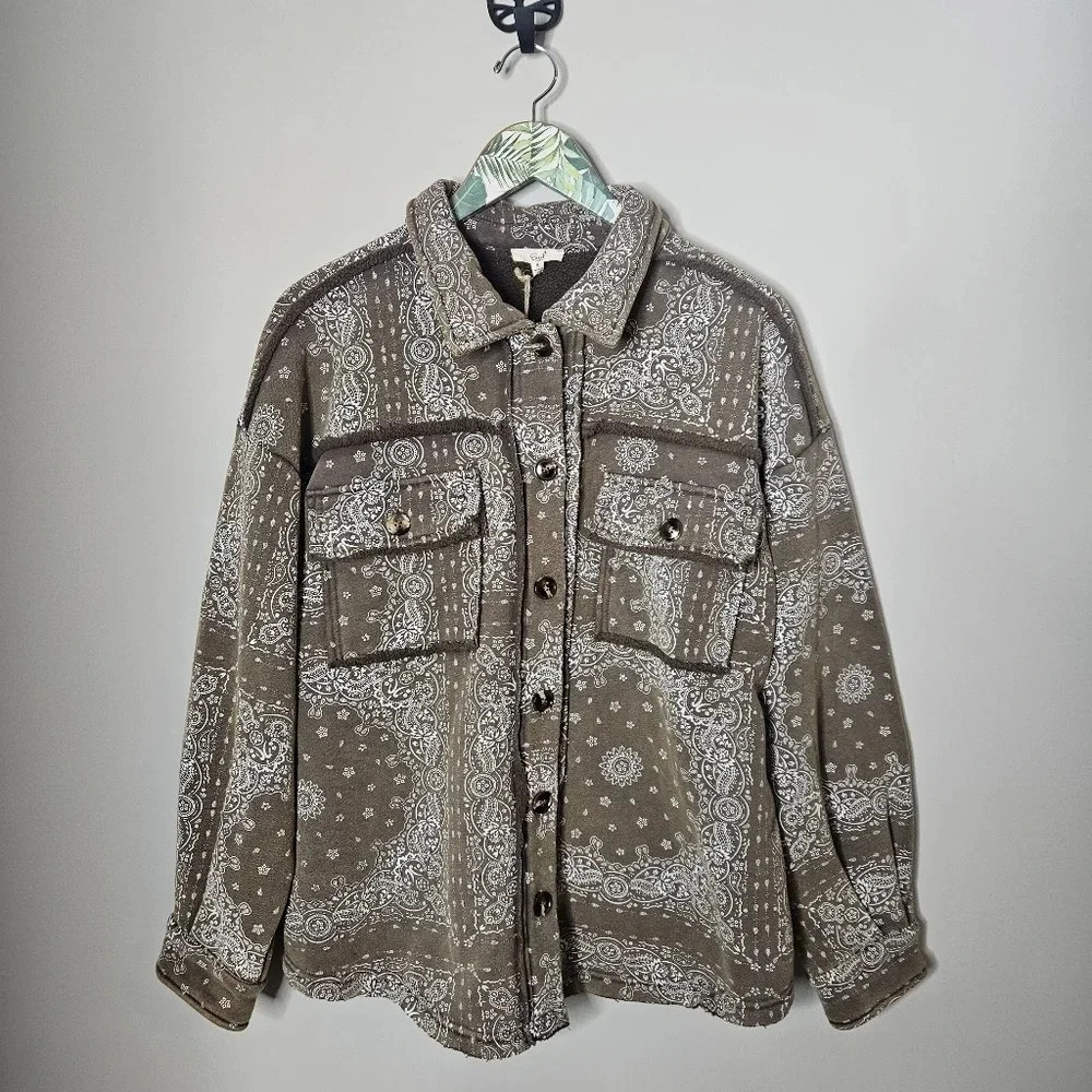 New! Easel Handkerchief Printed Button Down Shirt Jacket S - Picture 1 of 7
